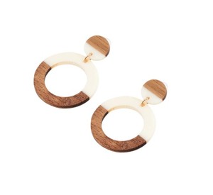 Pendientes Colgantes Geométricos de Madera y Resina Bañados en Oro de Blatant Exports, Diseño Elegante para Fiestas y un Look Cristiano Moderno - Product Image 2