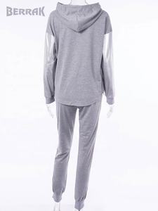 Ensemble jogging pour femme, Streetwear, en coton, décontracté, pantalon Long à capuche, fermeture éclair, couture irrégulière, automne, hiver, lot de 2 pièces - Product Image 3