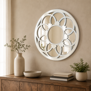 Cadre mural mandala en bois de manguier blanc fait main, art mural décoratif rond sculpté pour salon, chambre, couloir, décoration intérieure - Product Image 3