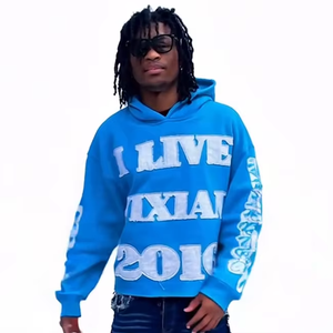 Sudadera con Capucha Oversize de Algodón con Logotipos Personalizados, Apliques Bordados y Bajo sin Rematar, Estilo Streetwear con Hombros Caídos - Product Image 1