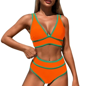 Ensemble de burkinis 2 pièces pour femmes européennes et américaines, tendance et sexy, avec motif uni en spandex/nylon - Product Image 4