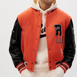 Blouson universitaire streetwear 2026 avec logo personnalisé, blouson Letterman en laine et manches en cuir, blouson tendance - Product Image 4