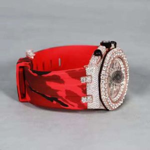 นาฬิกาเพชรหรูหรา Splendid Gem Jewelry สำหรับผู้ชาย ระบบอนาล็อก ควอตซ์ ตัวเรือนสีเงิน ประดับโมอิสซาไนต์ สายซิลิโคนสีแดง ขนาด 28 มม. หน้าปัดคริสตัลแซฟไฟร์ - Product Image 2