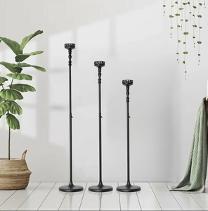 Wholesale Handmade Eco-Friendly Adjustable <b>Black</b> Metal Floor Candle <b>Holder</b> Set Tall <b>Candlestick</b> Stands Cutout Rim Wedding Event - Product Image 2