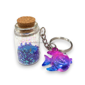 <b>Colorful</b> Fish Charm Bottle Keychain With Glitter <b>Sand</b> And Cork Lid Cute Animal Shape Zinc Alloy Chain Souvenir Gift - Product Image 2