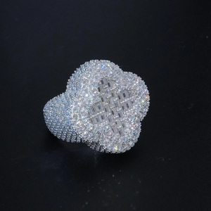 Hip Hop Clover <b>Ring</b> with Baguette Cut Moissanite Pave Setting 925 Sterling <b>Silver</b> <b>Statement</b> <b>Ring</b> Unique Wedding Gift - Product Image 1