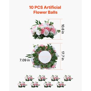 10 Pezzi Composizione Floreale Artificiale con Rose, Diametro 17,7 Pollici, Bouquet a Sfera per Centrotavola e Decorazioni Matrimoniali - Product Image 3