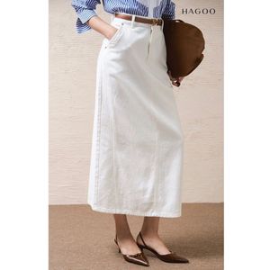 Jupe en jean droite blanche taille haute pour femme CV748, longueur cheville, minimaliste, unie, respirante, toutes saisons - Product Image 2