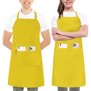 ผ้ากันเปื้อนผ้าฝ้ายสีเหลืองแบบ unisex มีกระเป๋า สำหรับพนักงานร้านอาหาร บาร์ พนักงานเสิร์ฟ ผ้าทอ ปิดด้วยกระดุมแป๊ก รับผลิตแบบ OEM ODM - Product Image 6