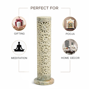 Quemador de Incienso de Piedra Tallada en Forma de Torre, Perforado con Diseño Floral, Decorativo, para el Hogar, Templo y Mesa - Product Image 6