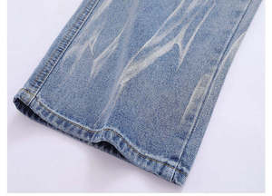 Jean cargo en denim pour homme, coupe droite, décontracté, extensible, délavé, taille haute, léger, 100 % coton, fermeture éclair - Product Image 4