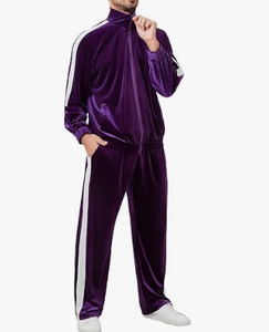 Ensemble de survêtement en velours violet unisexe, veste à fermeture éclair et pantalon, tenue de sport deux pièces - Product Image 3