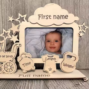 Cadre photo commémoratif en bois pour bébé, panneau d'annonce de naissance, accessoires photo de naissance en bois - Product Image 3