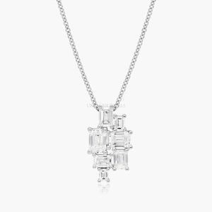 Luxury <b>Emerald</b> Cut Lab Grown Diamond Cluster <b>Pendant</b> Necklace 14K White Gold Multi Stone Mosaic Geometric Diamond Necklace - Product Image 5