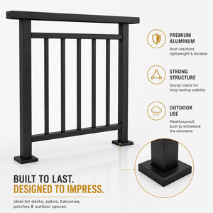 Balustrade de terrasse extérieure pour villa, montée au sol - Garde-corps en aluminium et fer noir mat, design moderne de haute qualité, résistant à l'eau - Product Image 2