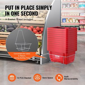 12-24L Set cestino della spesa in plastica rossa resistente con manico 16.73X11.61X8.86 pollici cesto portatile per negozi al dettaglio - Product Image 5