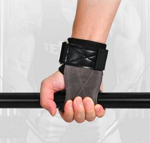Poignées de musculation en daim gris pour la musculation, le powerlifting et les soulevés de terre, avec sangles de soutien pour les poignets - Product Image 3