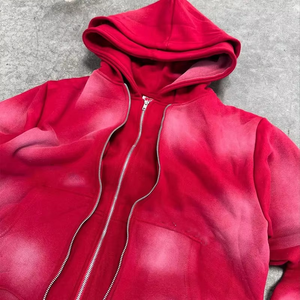 Sudadera con capucha extragrande de algodón French Terry con lavado ácido para hombre, estilo urbano, personalizable, con doble capa y cremallera, impermeable - Product Image 4