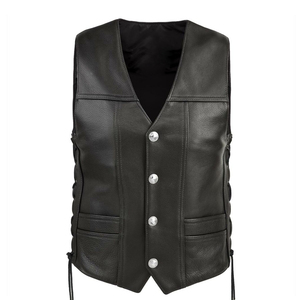 Chaleco de Cuero para Motociclistas, Chaleco sin Mangas para Hombre con Cuero Genuino y Estilo Clásico - Product Image 1