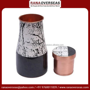 Jarra de botella de agua de cobre puro con estampado de esmalte clásico de primera calidad con beneficios de salud Ayurveda para tarro de dormitorio - Product Image 3