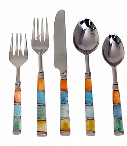 Ensemble de couverts en acier inoxydable avec poignées en céramique bohème, passe au lave-vaisselle, pour mariage et repas. - Product Image 1