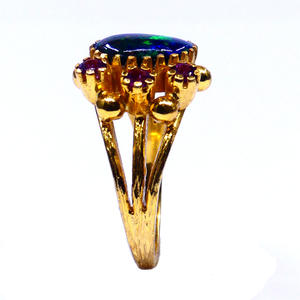 Anillo Clásico de Plata de Ley 925 Chapado en Oro con Ópalo Negro y Turmalina para Mujer, Joyería para Bodas - Product Image 2