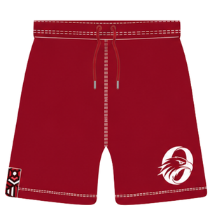 Pantalones Cortos de Rugby Rojo Carmesí y Blanco con Cordón Ajustable, Cintura Elástica, Ribete en Contraste, Personalizables, Transpirables, para Entrenamiento Deportivo y Equipos - Product Image 1