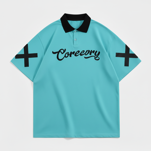 Polo en coton respirant pour homme, couleur unie, décontracté, manches courtes, broderie de lettres, logo sur le devant, polo haut de gamme - Product Image 1