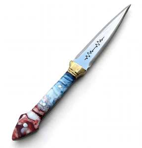 Cuchillo utilitario artesanal con punta de lanza, mango de resina marmoleada, herramienta de hoja fija de acero inoxidable - Product Image 5