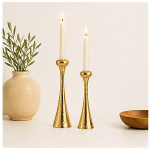 Hammered Gold Metal Taper Candle <b>Holders</b> Set Handmade Modern <b>Brass</b> <b>Candlestick</b> Stand for Home Decor And Festive Table Decor - Product Image 4