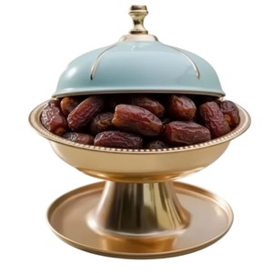Modern Silver Plated Date Bowl With Crescent Moon Lid Handmade Arabic Khajoor Serving Dish For Ramadan Kareem & <b>Eid</b> Table Decor - Product Image 3