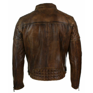 Men Genuine Lambskin Leather <b>Jacket</b> Vintage Antique Brown Cross Zip Motorcycle <b>Biker</b> <b>Jacket</b> - Product Image 3