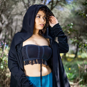 Cárdigan con Capucha Estilo Boho Hada, Capa Asimétrica, Ropa para Festivales, Chaqueta Estilo Élfico, Estilo Bruja, Prenda Exterior Ligera - Product Image 1