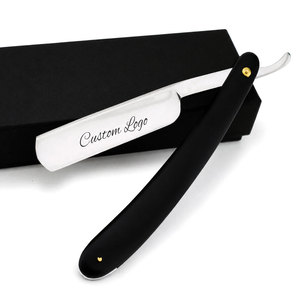 Navaja de Afeitar Profesional Plegable de Acero Inoxidable con Mango de Plástico Negro Mate OEM y Logotipo Personalizado - Product Image 1