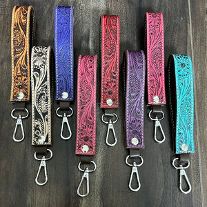 New Arrival Luxury Durable Hand Tooled Cow Leather Wristlet Keychain Custom High Quality Lanyard Car Keychain <b>Women</b> <b>Wrist</b> Straps - Product Image 6