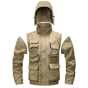Detachable Hood Windproof <b>Mens</b> <b>Denim</b> <b>Jacket</b> Outdoor Casual Multi Pocket Stylish Coat - Product Image 3