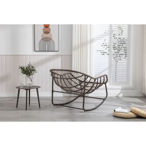 Sedia a Dondolo Reclinabile in Rattan Grigio per Esterni con Cuscino Imbottito per Veranda, Soggiorno, Patio e Giardino - Product Image 3