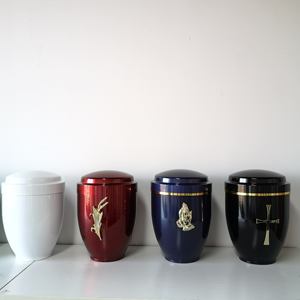 Blue Stainless Steel Jar <b>Urn</b> with Gold Prayer Hands Decor Luxury Airtight Pet Memorial for Dogs - Product Image 4