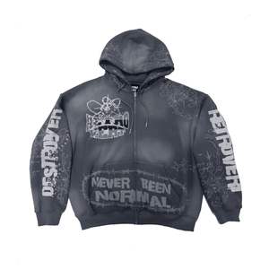Sudadera con capucha de forro polar de invierno con logotipo personalizado de pedrería, al por mayor, de algodón 100% de alto gramaje, efecto descolorido por el sol, estilo urbano, para hombre, oversize - Product Image 1