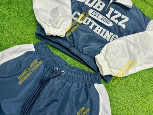 Ensemble coupe-vent en nylon bleu et blanc à manches longues, demi-zip, respirant, style streetwear pour adultes, coupe régulière avec cordon de serrage, idéal pour l'automne - Product Image 2