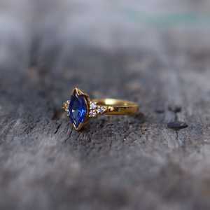 Marquise Blue Sapphire <b>Ring</b> 925 Sterling Silver 14K Gold Plated Engagement <b>Dainty</b> Minimalist Anniversary Gift - Product Image 6