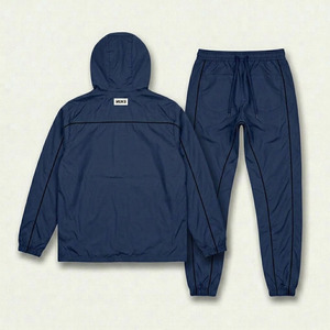 Custom Logo Men's Blue Nylon Tracksuit 2 <b>Piece</b> <b>Set</b> Hooded Windbreaker Jacket Jogger Pants with <b>Mesh</b> Lining Sportswear - Product Image 4