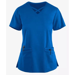 Women's Scrub Top Criss Cross V-Neck <b>Nurse</b> Uniform Top Zipper Pocket Medical Scrubs Top Custom Color Nursing Top <b>Tunic</b> - Product Image 1
