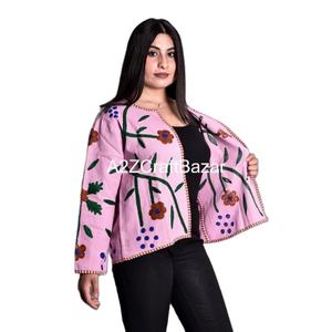 Handmade Embroidery Breathable Eco-Friendly Quick Dry Women's Winter Bomber Jacket Floral Pattern Suzani Cotton Knitted Ruffles - Product Image 3