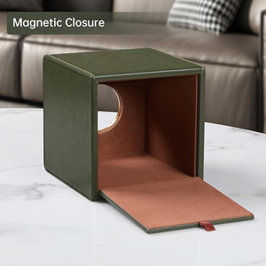 Caja de pañuelos cuadrada de cuero, elegante dispensador de pañuelos de cuero PU con cierre magnético, color verde - Product Image 3