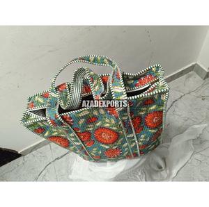 Bolso Tote de Algodón con Estampado de Tigre y Cuentas, Estilo Bohemio, Diseño Abierto con Paneles, Gran Capacidad, Multicolor, Bordado - Product Image 3