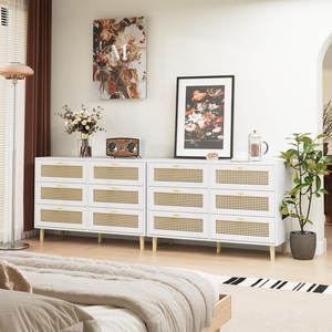 Commode Boho en bois naturel avec tiroirs en rotin pour chambre à coucher - Product Image 3