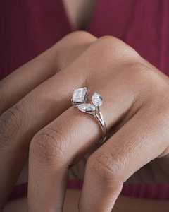 Emerald & Marquise Cut Moissanite <b>Open</b> Cuff <b>Ring</b> For Women's 925 Silver For Wedding Proposal Gift For Lover - Product Image 2