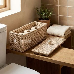 Caja de Almacenamiento Rectangular de Mimbre Tejido, Duradera y Ecológica, con Tapa, Cesta Organizadora Moderna, Decoración Natural para el Hogar sin Electricidad - Product Image 5