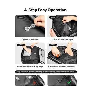 Sac à dos de voyage extensible 65L à compression sous vide, approuvé TSA, gris, bagage d'affaires, valise résistante à l'eau avec pompe - Product Image 4